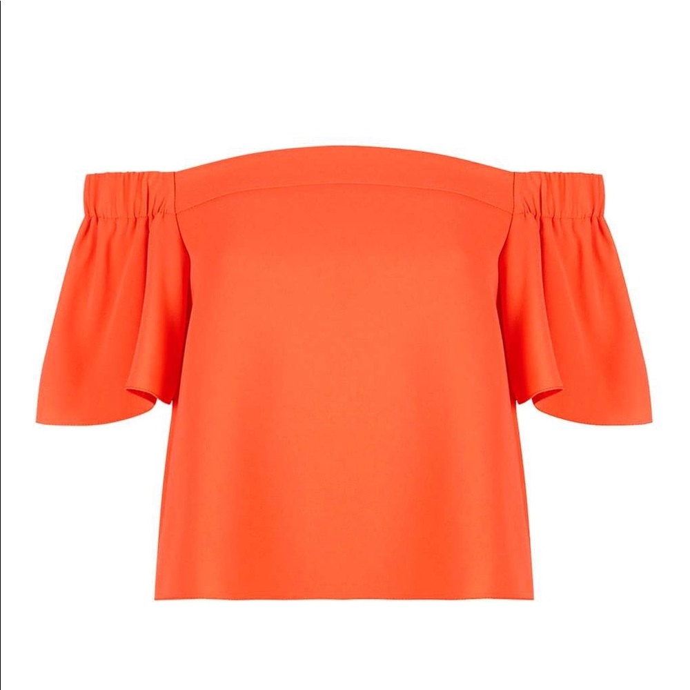 Topshop Orange Bardot Off-the-Shoulder Top - Picture 2 of 5